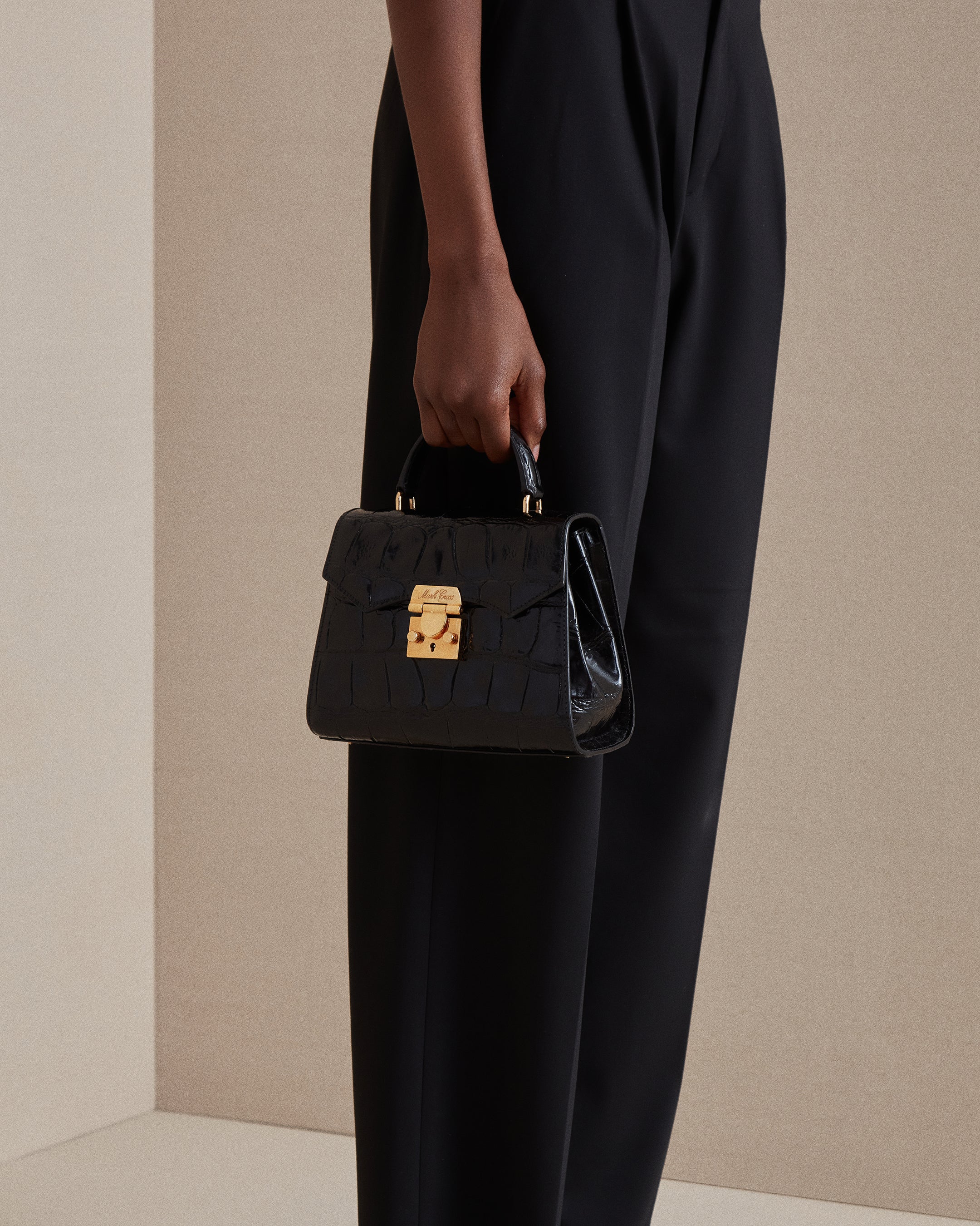 Small padlock top handle signature leather bag sales